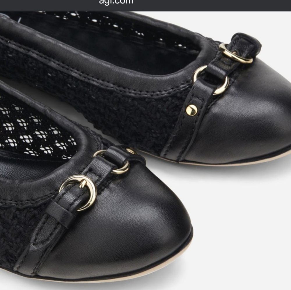 Leather AGL flats made is Italy, fabric inserts with a semi-transparent weave